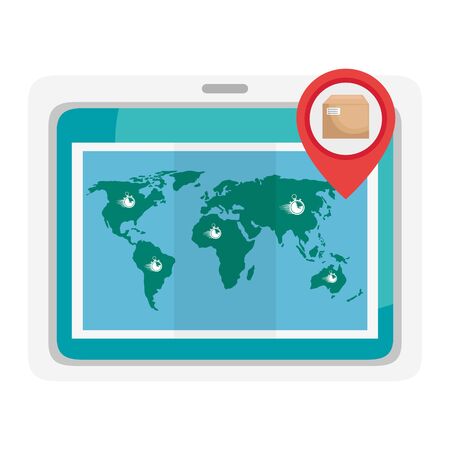 tablet device with delivery app and map world vector illustration designのイラスト素材