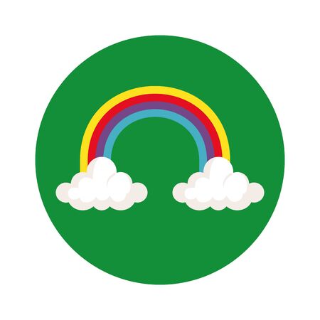 rainbow with clouds in frame circular isolated icon vector illustration designiconのイラスト素材