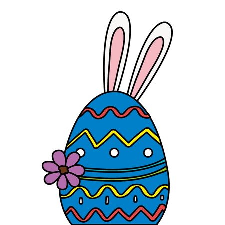 cute egg easter with ears rabbit and flower vector illustration designのイラスト素材