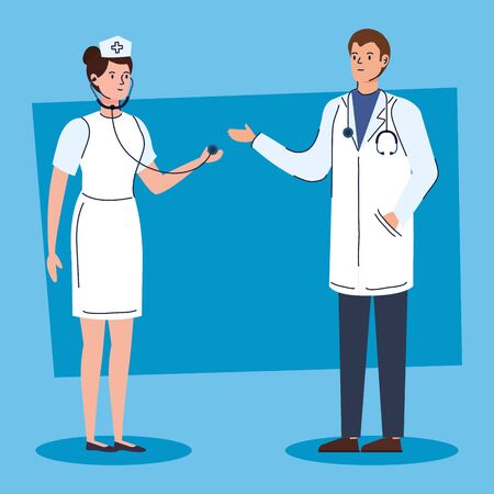 doctor male with nurse avatar character vector illustration designのイラスト素材