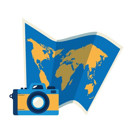 paper map with camera photography isolated icon vector illustration designのイラスト素材