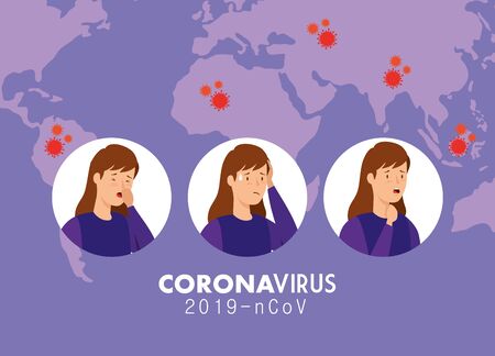 coronavirus 2019 ncov poster with women vector illustration designのイラスト素材