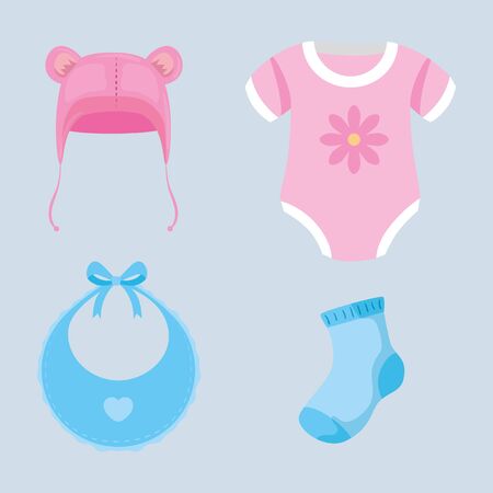 set of cute clothes baby vector illustration designのイラスト素材