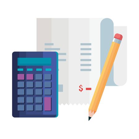 paper voucher with calculator and pencil vector illustration designのイラスト素材