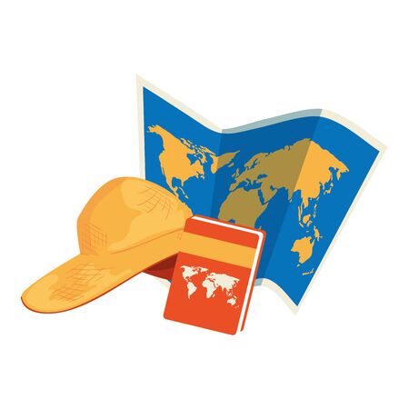 paper map with atlas book and hat female vector illustration designのイラスト素材