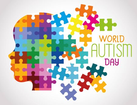 world autism day and head of puzzle pieces vector illustration designのイラスト素材