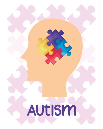 world autism day with head profile and puzzle pieces vector illustration designのイラスト素材