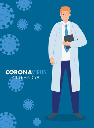 doctor in poster of coronavirus 2019 ncov vector illustration designのイラスト素材