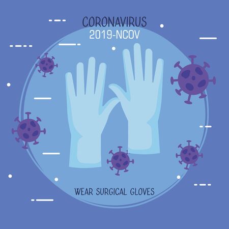coronavirus 2019 ncov infographic with wear surgical gloves vector illustration designのイラスト素材