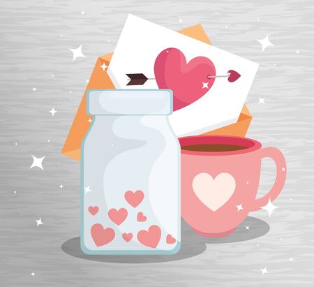 bottle with hearts and icons for san valentines day vector illustration designのイラスト素材