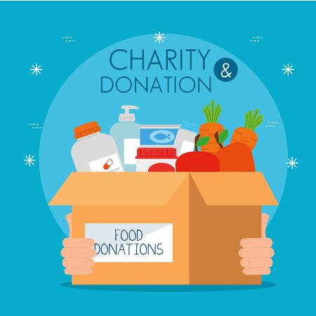 charity donation box with food vector illustration designのイラスト素材