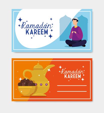 set poster of ramadan kareem with decoration vector illustration designのイラスト素材