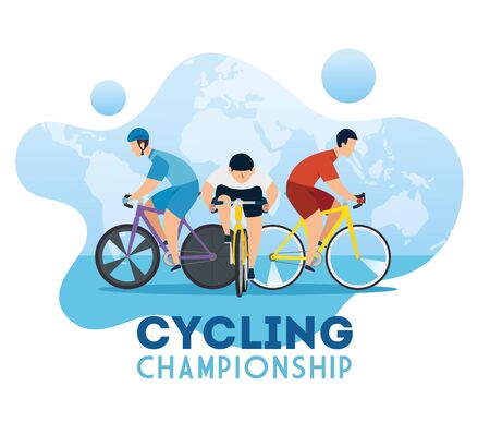 cycling championship poster with cyclists vector illustration designのイラスト素材