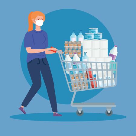 woman buying in overstocking by covid 19 vector illustration designのイラスト素材