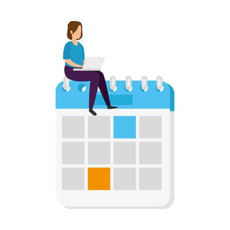 women with laptop sitting on calendar vector illustration designのイラスト素材