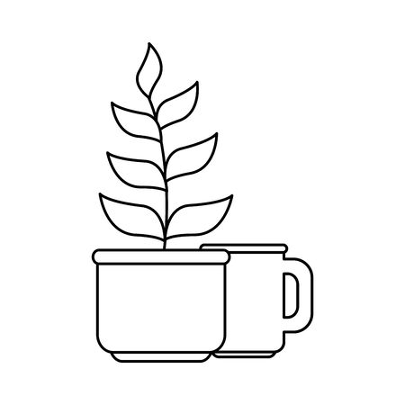 plant in house pot with cup isolated icon vector illustration designのイラスト素材
