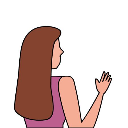 woman of back with hand up isolated icon vector illustration designのイラスト素材