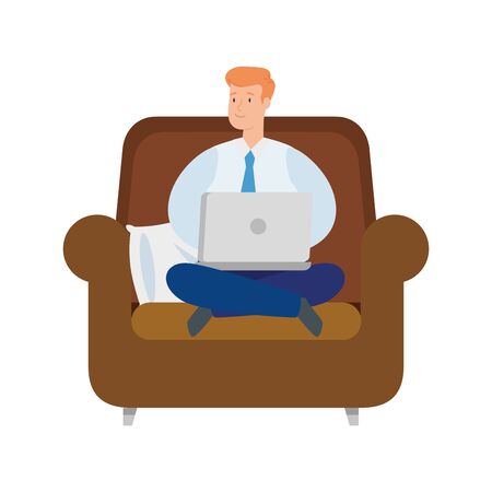 businessman sitting in couch with laptop isolated icon vector illustration designのイラスト素材