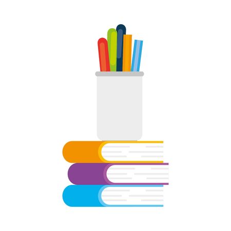 pencils in cup with stack of books vector illustration designのイラスト素材