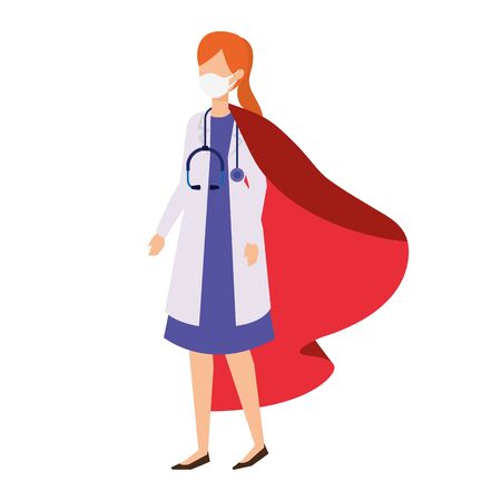 super doctor female with face mask and hero cloak vector illustration designのイラスト素材