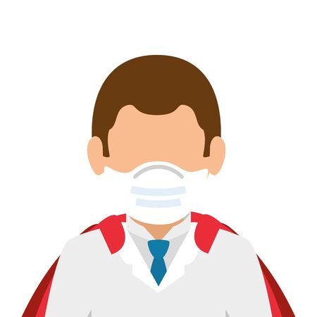 super doctor male with face mask and hero cloak vector illustration designのイラスト素材