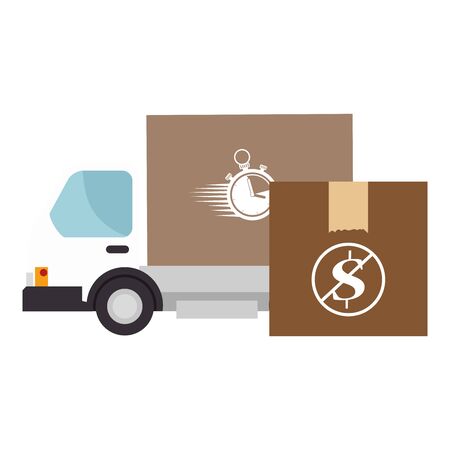 delivery truck with box and symbol dollar in forbidden sign vector illustration designのイラスト素材