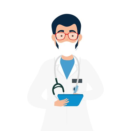 doctor male with face mask isolated icon vector illustration designのイラスト素材