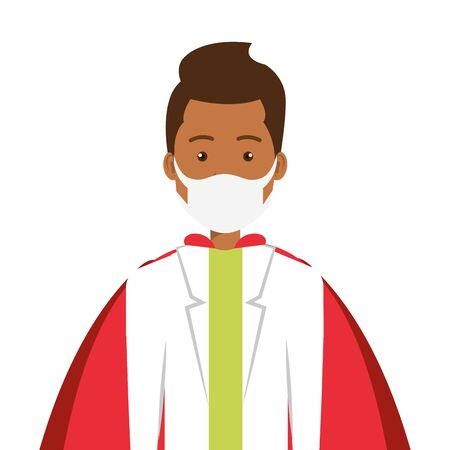 super doctor male afro with face mask and hero cloak vector illustration designのイラスト素材