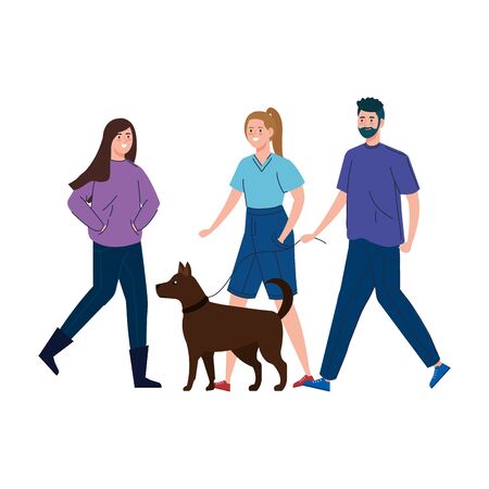 people walking with dog isolated icon vector illustration designのイラスト素材
