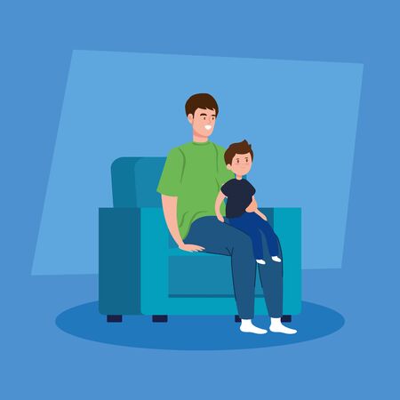 campaign stay at home with father and son in living room vector illustration designのイラスト素材