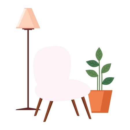 floor lamp with pot plant and chair vector illustration designのイラスト素材