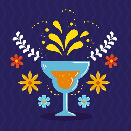 Mexican cocktail with flowers design, Mexico culture tourism landmark latin and party theme Vector illustrationのイラスト素材