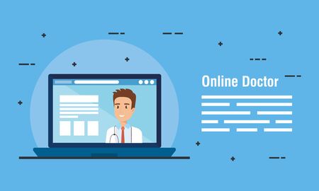 medicine online technology with doctor and laptop vector illustration designのイラスト素材
