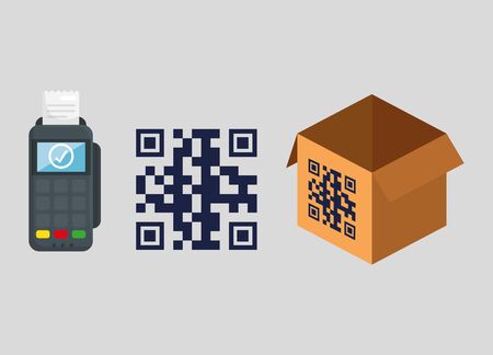 qr code over box and dataphone design of technology scan information business price communication barcode digital and data theme Vector illustrationのイラスト素材