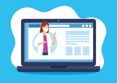 medicine online technology with doctor female and laptop vector illustration designのイラスト素材