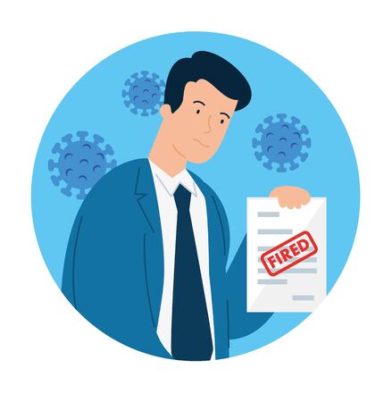 businessman fired of work for covid 19 pandemic vector illustration designのイラスト素材