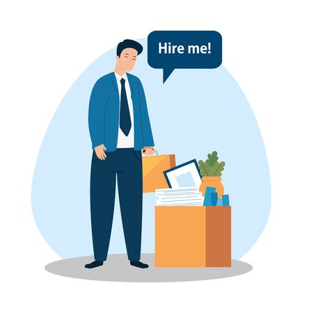 businessman sad with box searching work vector illustration designのイラスト素材