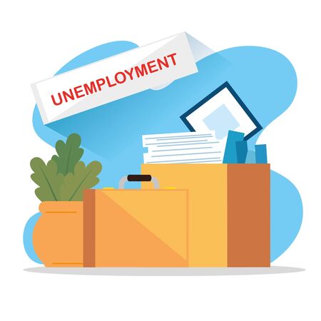 boxes with objects of unemployed vector illustration designのイラスト素材