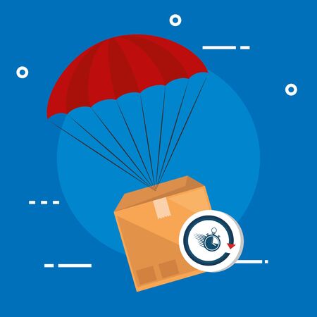 box package with parachute and chronometer vector illustration designのイラスト素材