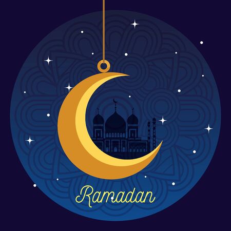 ramadan kareem poster with moon hanging vector illustration designのイラスト素材