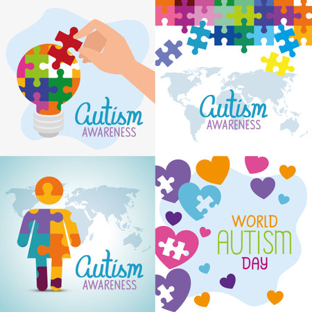 set poster of world autism day with decoration vector illustration designのイラスト素材