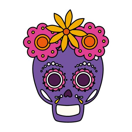 Mexican skull with flowers crown design, Mexico culture tourism landmark latin and party theme Vector illustrationのイラスト素材