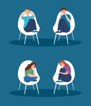 people sitting in chairs with stress attack isolated icon vector illustration designのイラスト素材