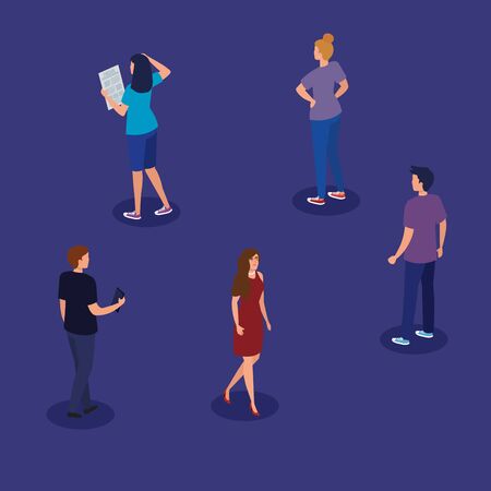 campaign of social distancing for covid 19 with people vector illustration designのイラスト素材