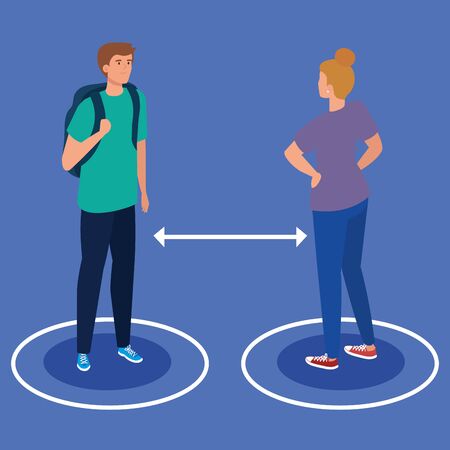 campaign of social distancing for covid 19 with couple vector illustration designのイラスト素材