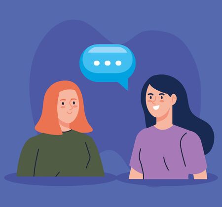 beautiful women talking avatar characters vector illustration designのイラスト素材