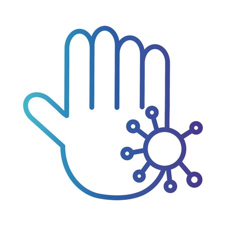 hand with particle covid 19, gradient line style icon illustration designのイラスト素材