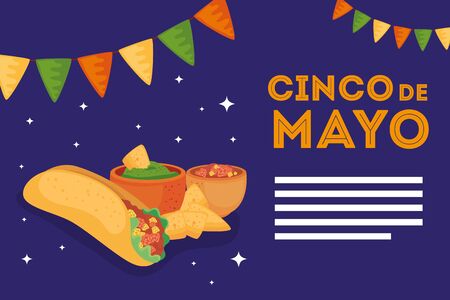 Mexican bowls burrito and nachos design, Cinco de mayo mexico culture tourism landmark latin and party theme Vector illustrationのイラスト素材