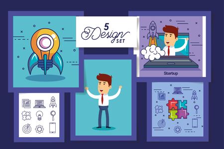 five designs of startup business icons vector illustration designのイラスト素材