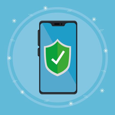 smartphone device with shield secure vector illustration designsのイラスト素材